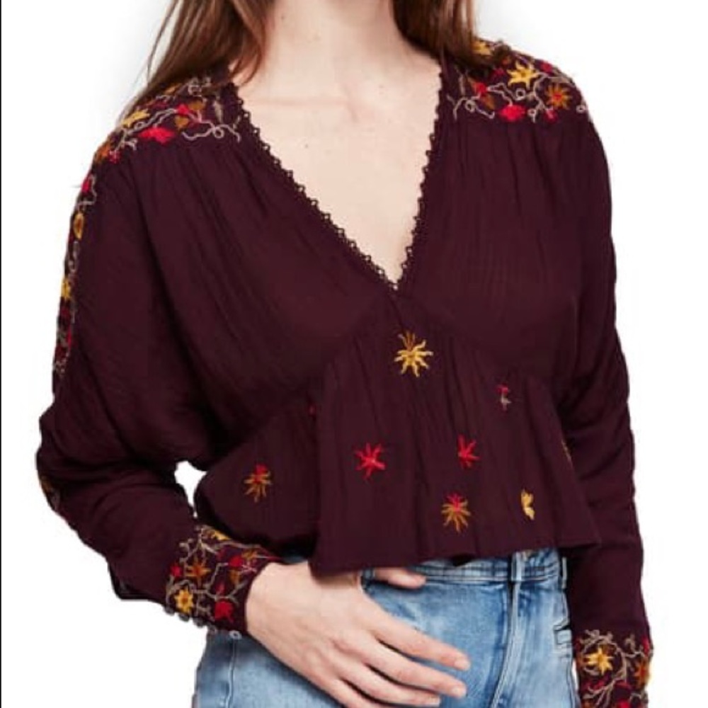 Free People Ava Embroidered Blouse XS